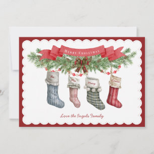 Family of 4   Christmas Stocking Flat Holiday Card