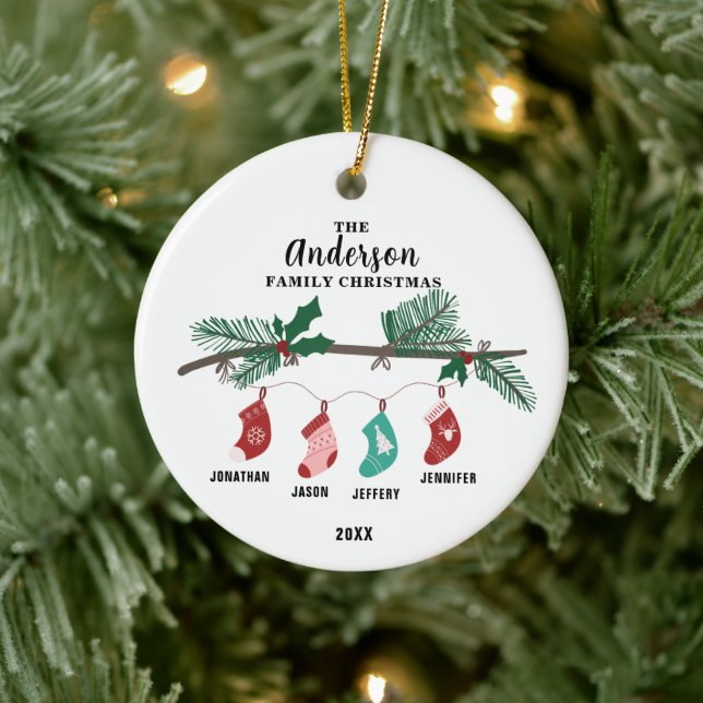 Family of 4 Christmas Stocking Personalised  Ceramic Tree Decoration (Tree)