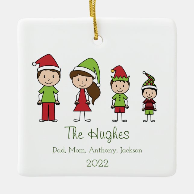 Family of 4 Cute Personalised Christmas Ornament (Front)