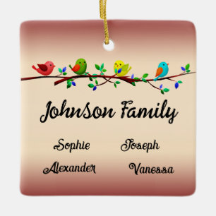 Family of 4 Members Personalised Christmas Birdie  Ceramic Ornament