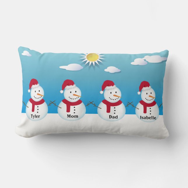 Family of 4 Personalised Snowman Throw Pillow (Front)