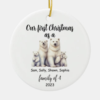 Family of 4 Polar Bear Christmas Holiday Ceramic Ceramic Tree Decoration