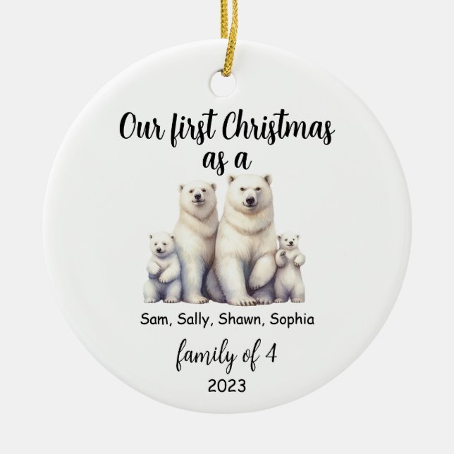 Family of 4 Polar Bear Christmas Holiday Ceramic Ceramic Tree Decoration (Front)