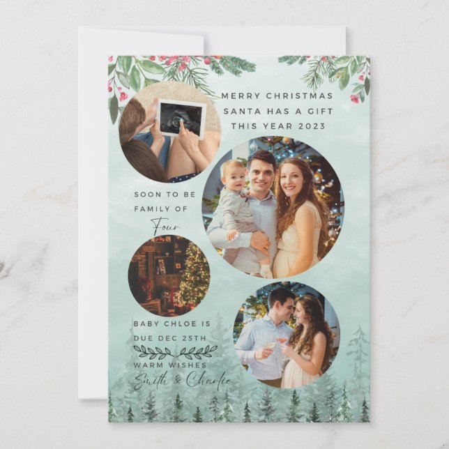 Family of 4 Pregnancy announcement Watercolor  (Front)