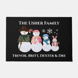 Family of 4 Snowmen Personalised Door Mat