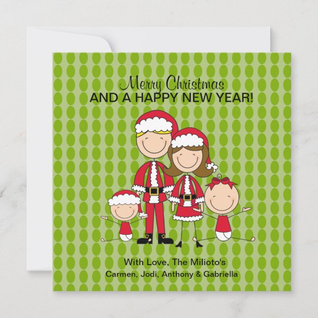 Family of 4 Stick People Christmas Card (Front)