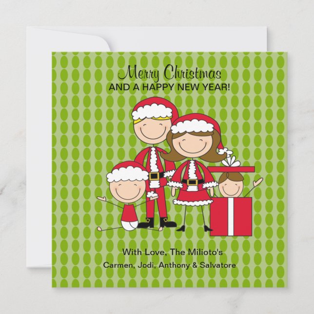Family of 4 Stick People Christmas Card (Front)