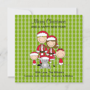 Family of 4 with Cat Stick People Christmas Card