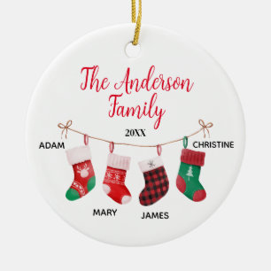 Family of 4 With Names Cute Socks Ceramic Tree Decoration