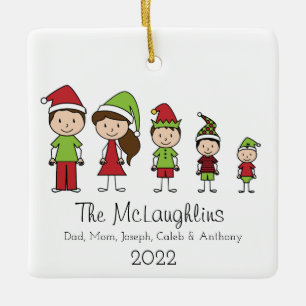 Family of 5 Christmas Personalised Ceramic Ornament