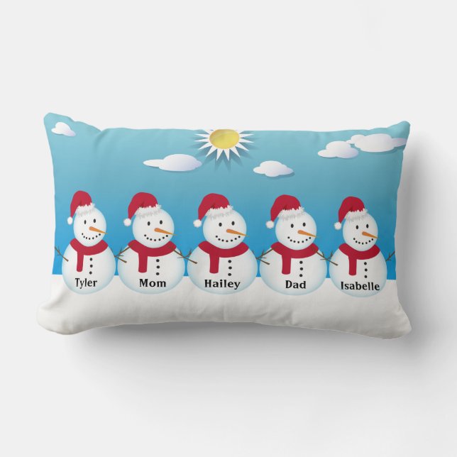 Family of 5 Personalised Snowman Throw Pillow (Front)