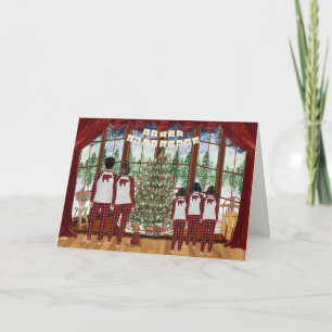 Family of 5 Three Girls, Cabin Christmas Morning Holiday Card
