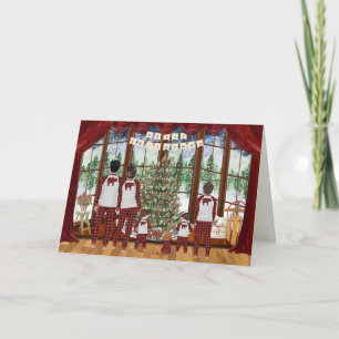 Family of 5 Twins & Boy, Cabin Christmas Morning Holiday Card