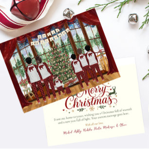 Family of 6, Baby & 3 Boys, Cabin Xmas Morning Holiday Card