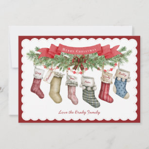 Family of 6 Christmas Stocking Flat Holiday Card