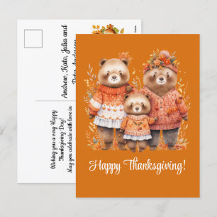 Family of Bears Happy Thanksgiving Holiday Postcard
