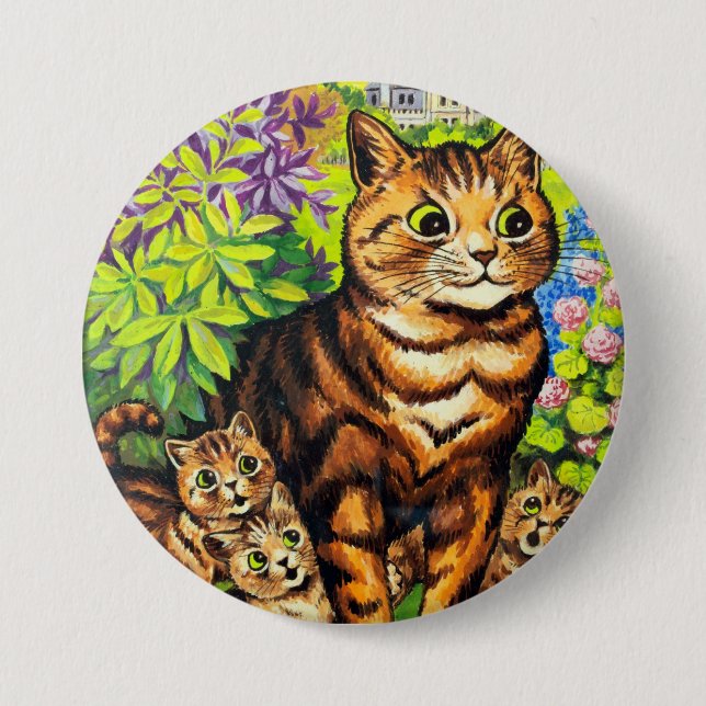 Family of Cats in a Garden, Louis Wain 7.5 Cm Round Badge (Front)