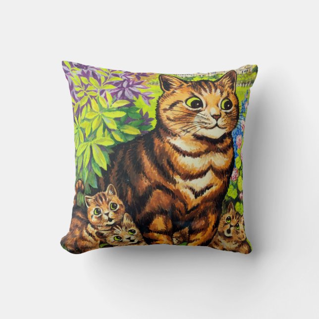 Family of Cats in a Garden, Louis Wain Cushion (Front)