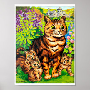 Family of Cats in a Garden, Louis Wain Poster