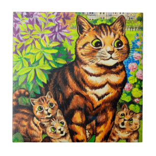 Family of Cats in a Garden, Louis Wain Tile