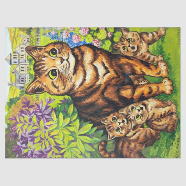 Family of Cats in a Garden, Louis Wain Tissue Paper (Front)