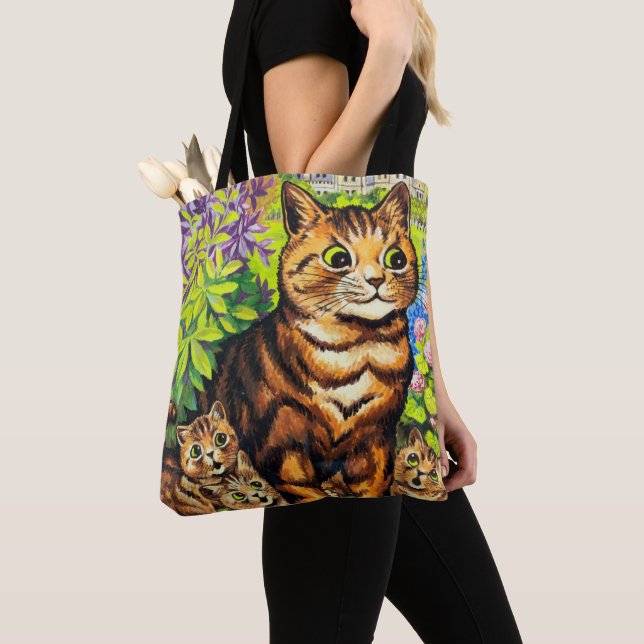 Family of Cats in a Garden, Louis Wain Tote Bag (Close Up)
