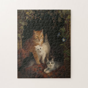 Family of cats Vintage Medieval art Jigsaw Puzzle