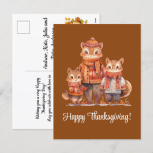 Family of Chipmunks Happy Thanksgiving Holiday Postcard