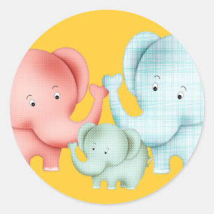 Family Of Elephants Mum Dad And Baby Classic Round Sticker