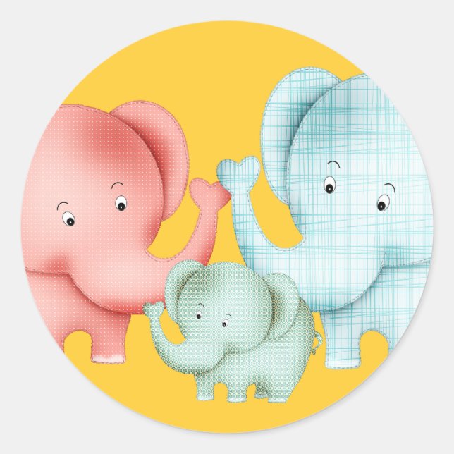 Family Of Elephants Mum Dad And Baby Classic Round Sticker (Front)