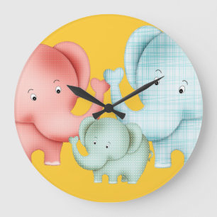 Family Of Elephants Mum Dad And Baby Large Clock