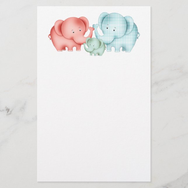 Family Of Elephants Mum Dad And Baby Stationery (Front)