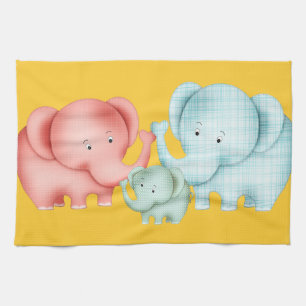 Family Of Elephants Mum Dad And Baby Tea Towel
