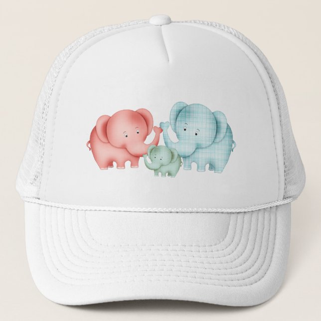 Family Of Elephants Mum Dad And Baby Trucker Hat (Front)