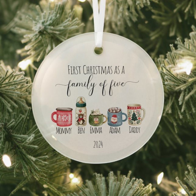 Family of Five Christmas Glass Ornament (Insitu)
