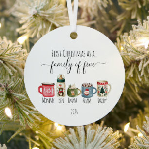 Family of Five Christmas Metal Ornament