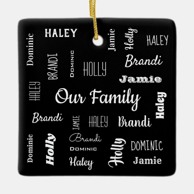Family of Five In Cool Fonts Personalised Ceramic Ornament (Front)