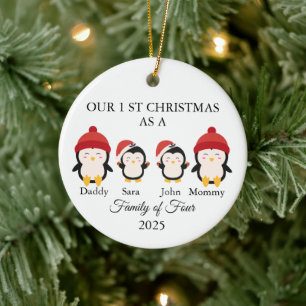 Family of Four Christmas, New Baby's First xmas Ceramic Tree Decoration