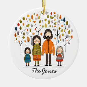 Family of Four, Scandinavian Art, Customizable Ceramic Tree Decoration
