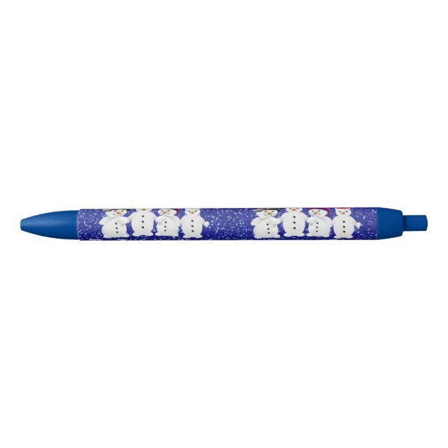 Family of Four Snowmen Blue Sparkle Winter  Blue Ink Pen (Front)