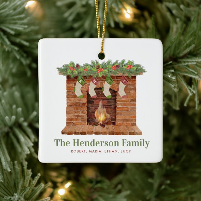 Family of Four Stockings Christmas  Ceramic Ornament (Tree)
