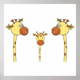 Family of Giraffes. Cartoon. Poster