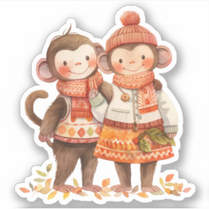 Family of Monkeys Fall Sticker