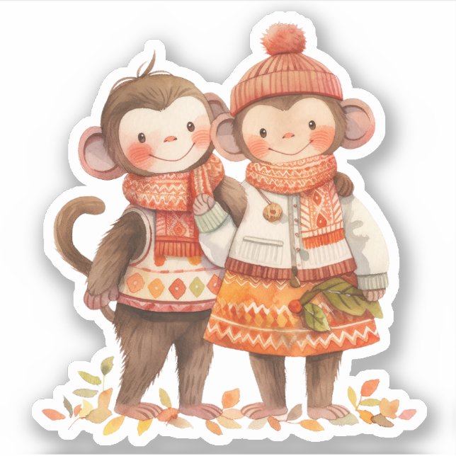 Family of Monkeys Fall Sticker (Front)