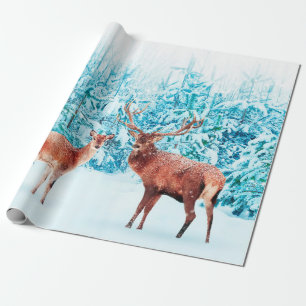 Family of noble deer in a snowy winter. Christmas Wrapping Paper