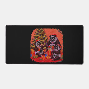 Family Of Pandas Opening Christmas Presents Desk Mat