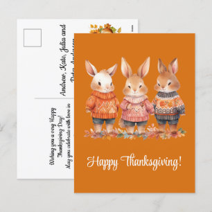 Family of Rabbits Happy Thanksgiving Holiday Postcard