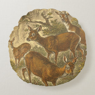 Family of Roe - Deers in a Forest Round Cushion