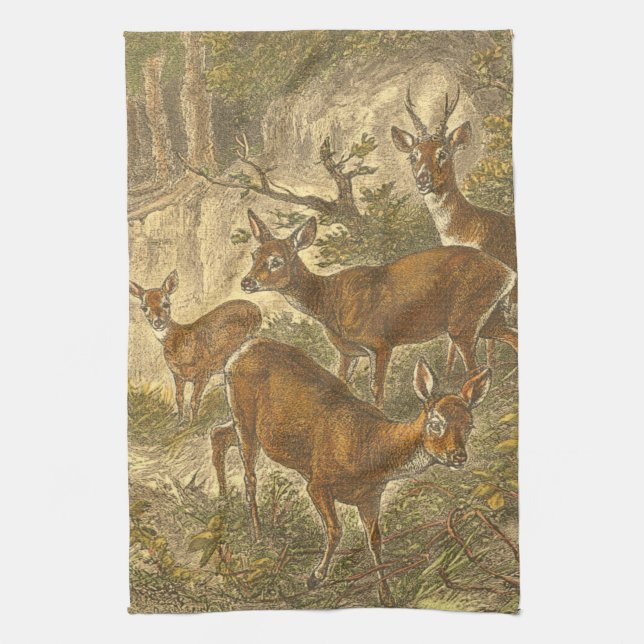 Family of Roe - Deers in a Forest Tea Towel (Vertical)