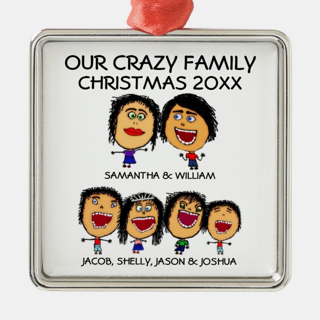 Family of Six Crazy Holiday Ornament (Front)